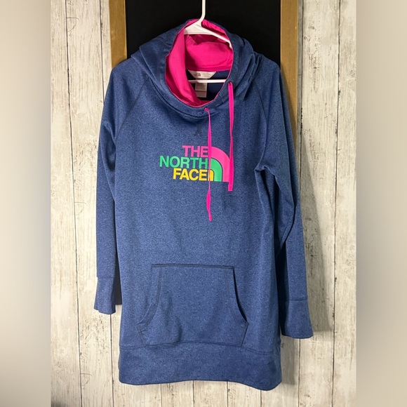 Women’s The North Face Half Dome Blue/Pink Sweatshirt Dress Hoodie L - Picture 1 of 7